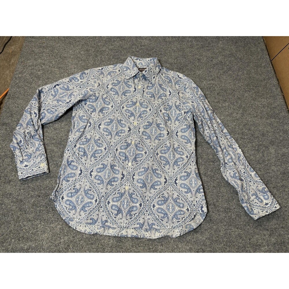 Michael Michael Kors Shirt Mens M Blue Paisley Long Sleeve Button-Up Casual